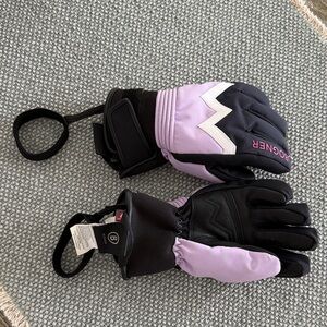 Bogner kids ski gloves purple black leather navy white size 5 excellent 8-10y